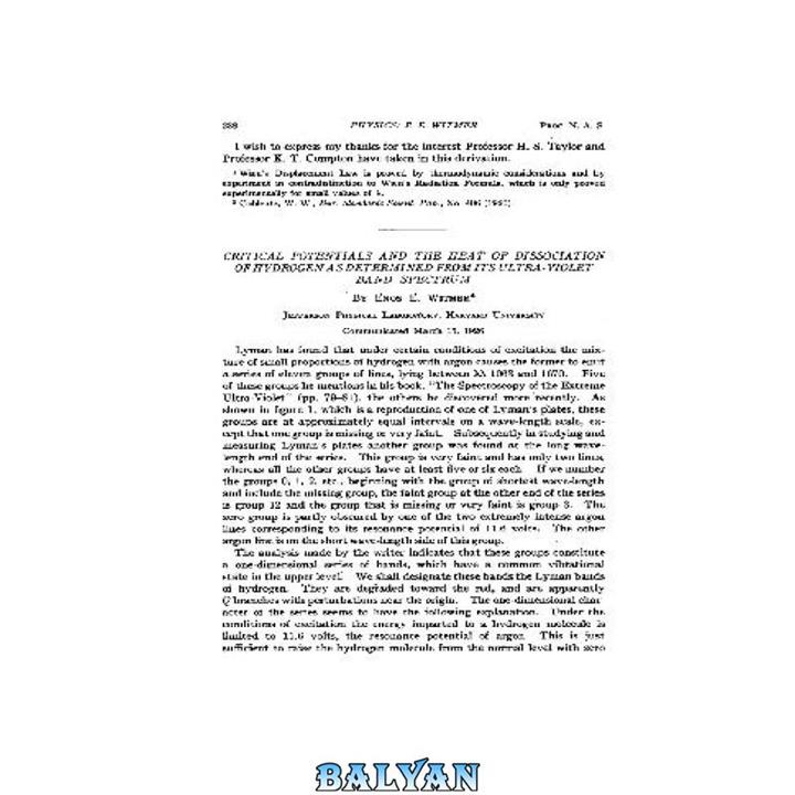 دانلود کتاب Critical Potentials and the Heat of Dissociation of Hydrogen as Determined from Its Ultra-Violet Band Spectrum